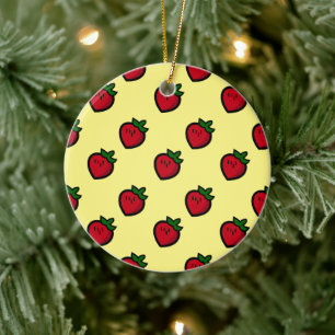 Cute Red Strawberry Pattern voor Vegetariërs Keramisch Ornament