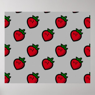 Cute Red Strawberry Pattern voor Vegetariërs Poster