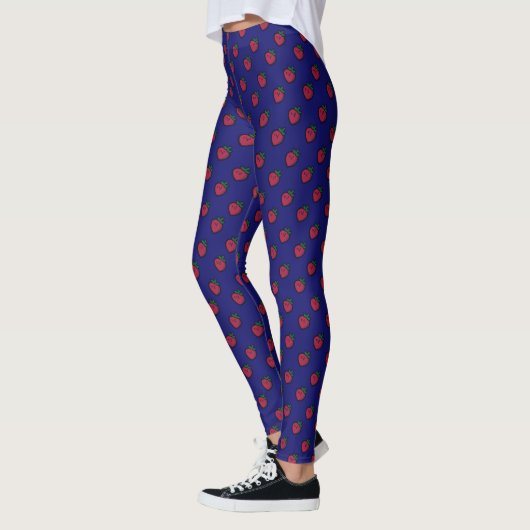 Cute Red Strawberry Polka Dot on Dark Blue Leggings (Links)
