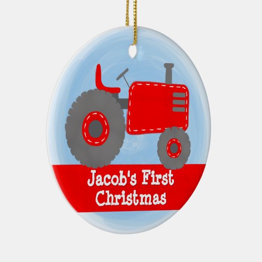 Cute Red Tractor Baby eerste kerstWaterverf Keramisch Ornament (Rechts)