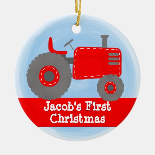 Cute Red Tractor Baby eerste kerstWaterverf Keramisch Ornament (Voorkant)