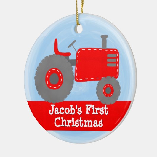 Cute Red Tractor Baby eerste kerstWaterverf Keramisch Ornament (Links)