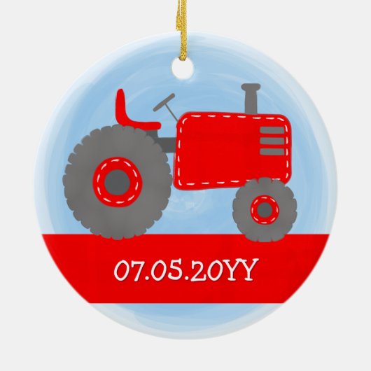 Cute Red Tractor Baby eerste kerstWaterverf Keramisch Ornament (Achterkant)