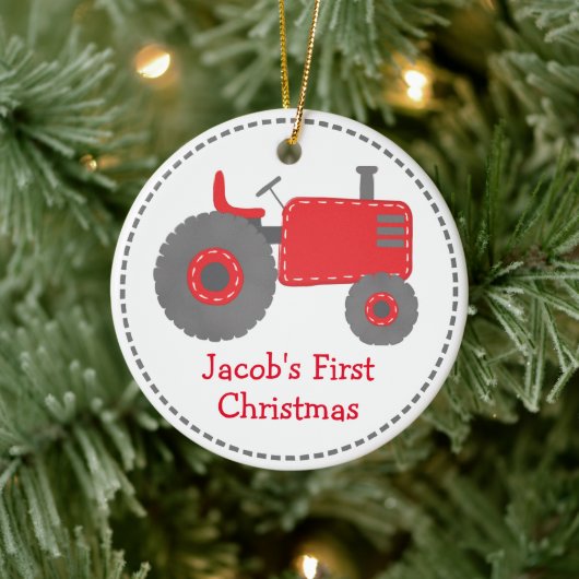 Cute Red Tractor Baby's eerste Kerstmis Keramisch Ornament (Boom)