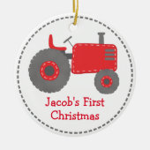 Cute Red Tractor Baby's eerste Kerstmis Keramisch Ornament (Voorkant)
