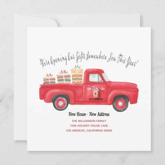 Cute Red Truck We hebben vakantieadres verplaatst Aankondiging (Voorkant)