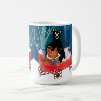 Cute Red Wagon with Bear, Fox, and Sheep Mug Koffiemok