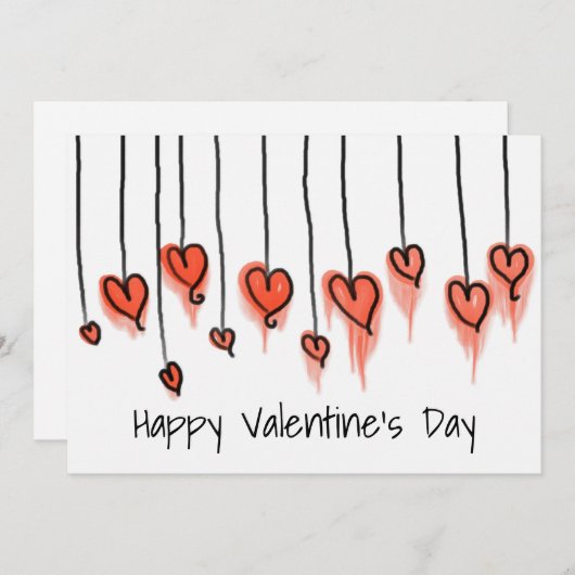 Cute Red Waterverf hoort Happy Valentine's Day Feestdagenkaart (Voorkant / Achterkant)