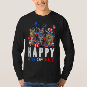 Cute Red White Blue Maine Coon Patriotic Happy 4th T-shirt