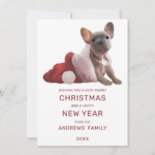 Cute Red White French Bulldog Santa Hat Kerstmis Feestdagenkaart