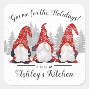 Cute Red White Gnome voor de Feestdagen Kerstmis Vierkante Sticker