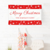 Cute Red White Snowflake Merry Christmas Spandoek (Insitu)