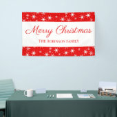 Cute Red White Snowflake Merry Christmas Spandoek (Beurs)