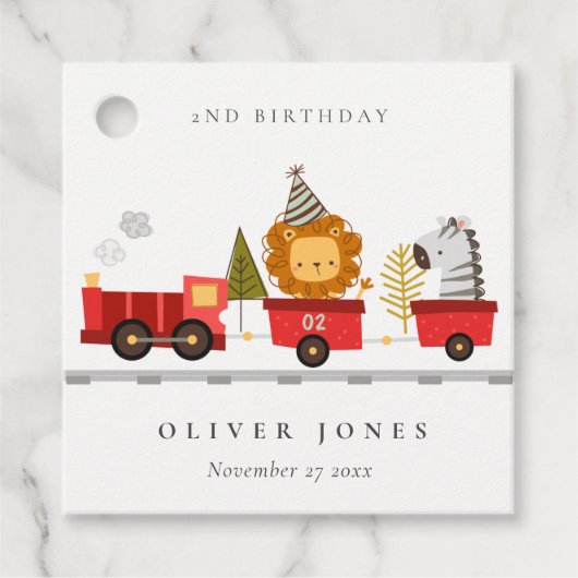 Cute Red Woodland Animal Train Elke zondag Bedankjes Labels (Voorkant)