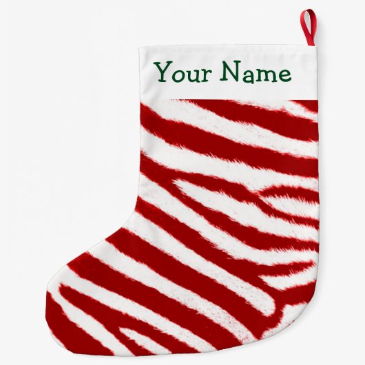 Cute Red Zebra Stripe Pattern Add Your Name Grote Kerstsok (Achterkant)