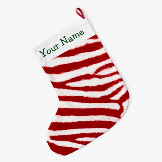 Cute Red Zebra Stripe Pattern Add Your Name Grote Kerstsok (Achterkant (Hangend))