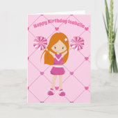 Cute Redhead Cheerleader Custom roze Birthday Kaart (Voorkant)