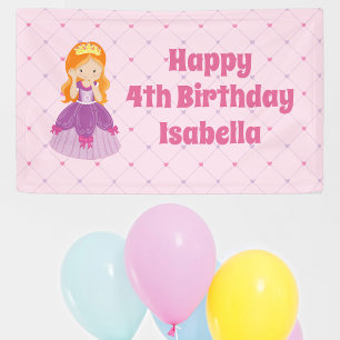 Cute Redhead Princess Girl Custom Pink Birthday Spandoek