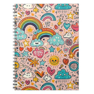 Cute Regenboog Doodle Patroon Notitieboek