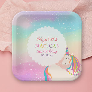 Cute Regenboog Eenhoorn Magische Verjaardagsfeestj Papieren Bordje