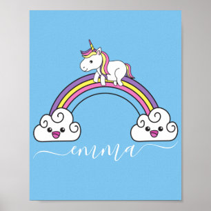 Cute Regenboog Eenhoorn Persoonlijke Naam Poster