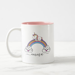 Cute Regenboog Eenhoorn Persoonlijke Naam Tweekleurige Koffiemok