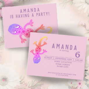 Cute Regenboog Gecko Hagedis Verjaardagsfeestje Uitnodiging Briefkaart