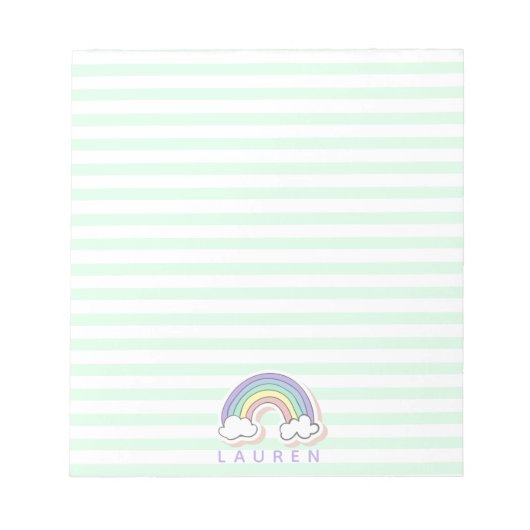 Cute regenboog - Mint Green Striped Kinderen Notitieblok (Voorkant)