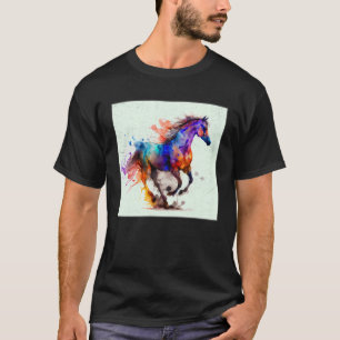 Cute Regenboog Paard Verfspatten Illustratie Kleur T-shirt