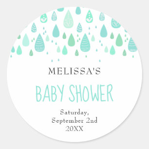 Cute Regendruppels Baby Shower / Spettertje Ronde Sticker