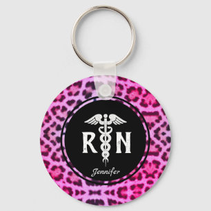 Cute Registered Nurse Caduceus Pink Leopard Sleutelhanger