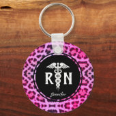 Cute Registered Nurse Caduceus Pink Leopard Sleutelhanger (Voorkant)