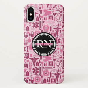 Cute Registered Nurse Pink Medical Pattern Name iPhone X Hoesje