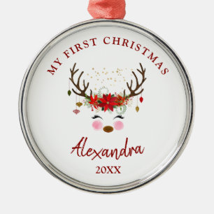 Cute Reindeer Baby 1st kerstversiering Metalen Ornament