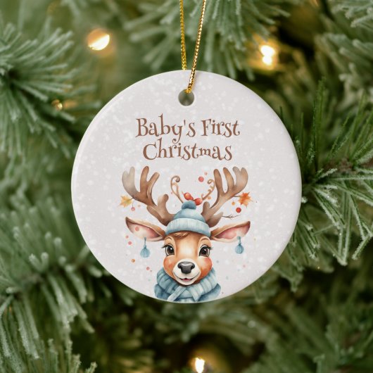 Cute Reindeer Baby's First Kerstfoto Keramisch Ornament (Boom)
