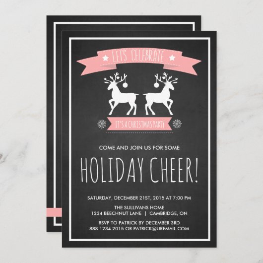Cute Reindeer Chalkboard Fête Invitation (Devant / Derrière)