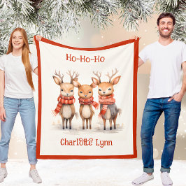 Cute Reindeer Christmas Blanket for Kids With Name Fleece Deken