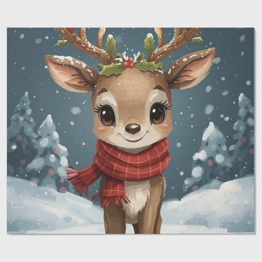 Cute reindeer christmas cadeaupapier (Vlak)