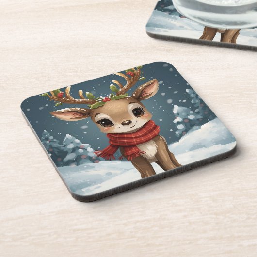 Cute reindeer christmas holiday tables bier onderzetter (Linkerzijde)