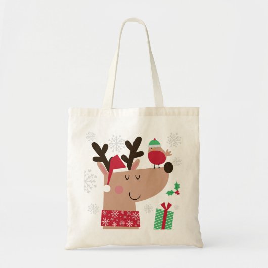 Cute Reindeer en Robin Tote Bag (Voorkant)