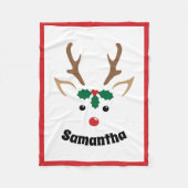 Cute Reindeer Face | Gepersonaliseerd kerstfeest Fleece Deken (Voorkant)