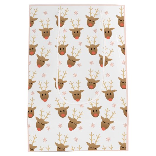 Cute Reindeer Face Pattern Snowflakes Oranje Medium Cadeauzakje (Achterkant)
