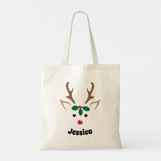 Cute Reindeer Face Persoonlijke kerstCanvas tas (Achterkant)