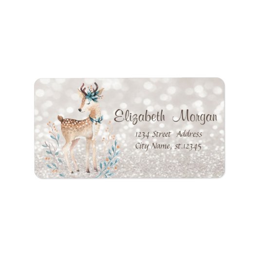 Cute Reindeer, Glittery Bokeh Etiket (Voorkant)