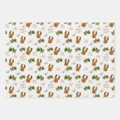 Cute Reindeer & Holly Christmas Pattern Inpakpapier Vel (Voorkant 3)
