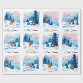 Cute reindeer in a snowy landscape cadeaupapier (Vlak)