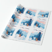 Cute reindeer in a snowy landscape cadeaupapier (Uitgerold)