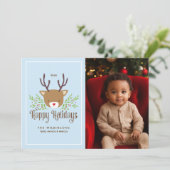 Cute Reindeer Joyeux Vacances Carte photo de vacan (Debout devant)