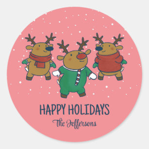 Cute Reindeer Kerstfeest Joy Snowy Winter Holiday Ronde Sticker