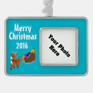 Cute Reindeer Kerstmis, aangepast versieringskader Verzilverd Kader Ornament